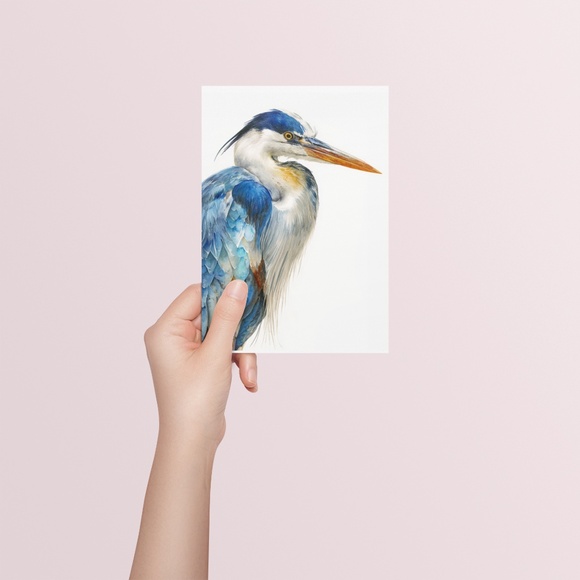 Watercolor Heron Portrait Wall Art Print Poster, Unframed - Picture 5 of 6